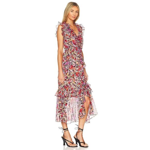 Misa Los Angeles Kidada Dress in Fire Flora Medium New Womens Midi - Picture 6 of 13